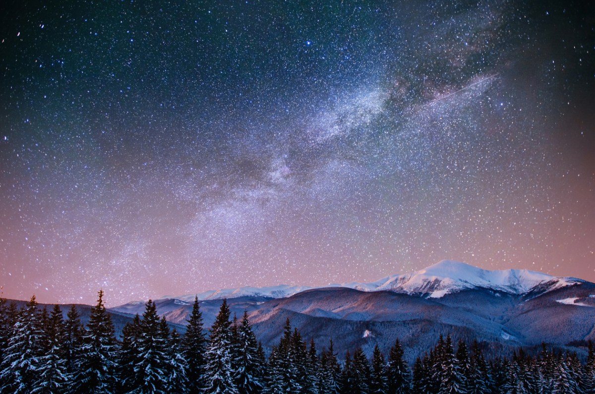 fantastic winter meteor shower and the snow-capped mountains.